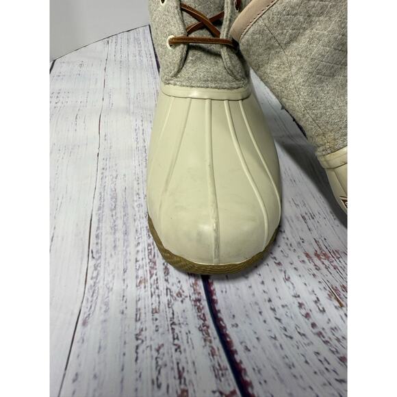 Sperry Saltwater Emboss Wool Duck Boots Women Size 12 Cream Waterproof Insulated - Picture 6 of 8